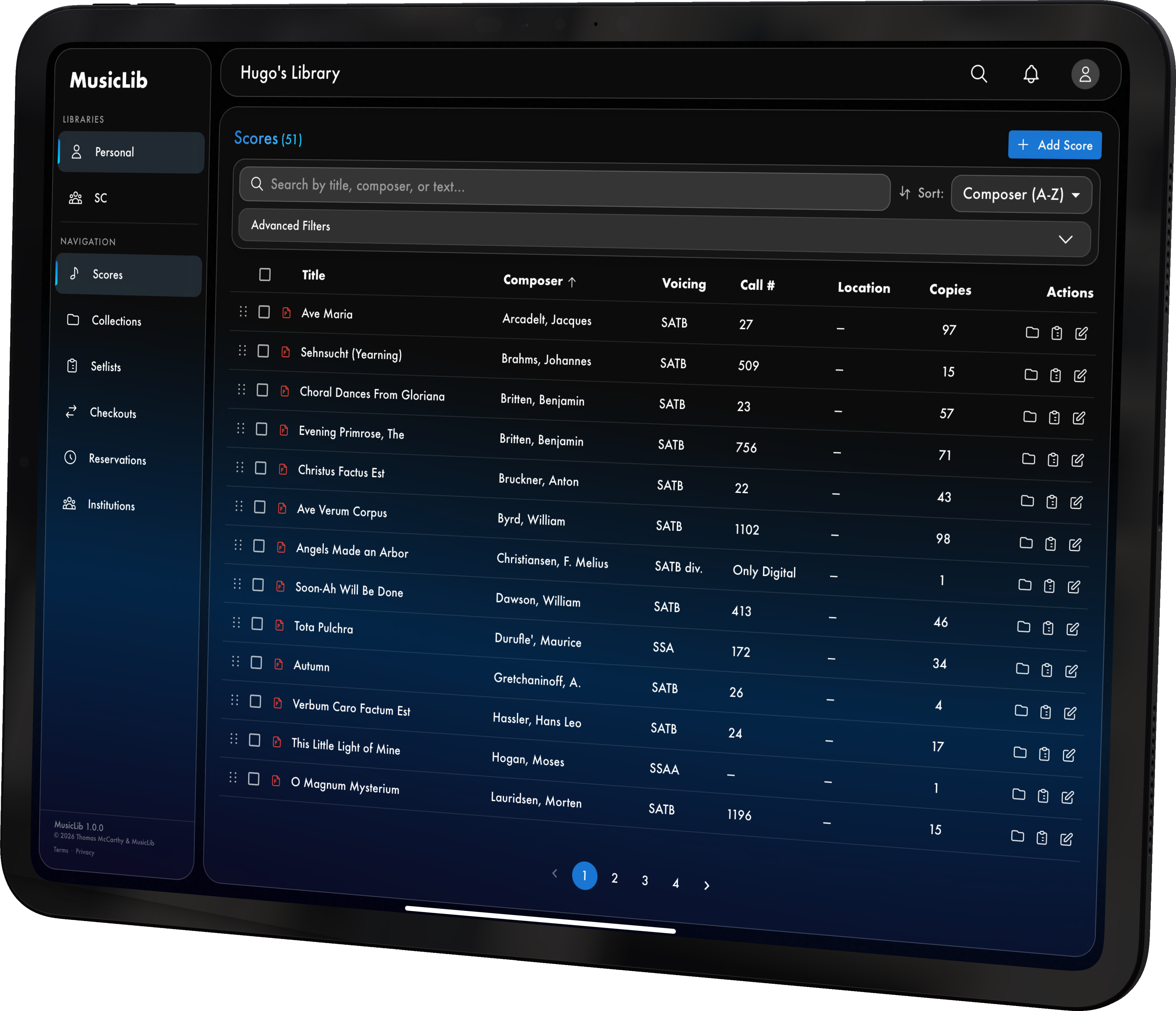 MusicLib app on iPad
