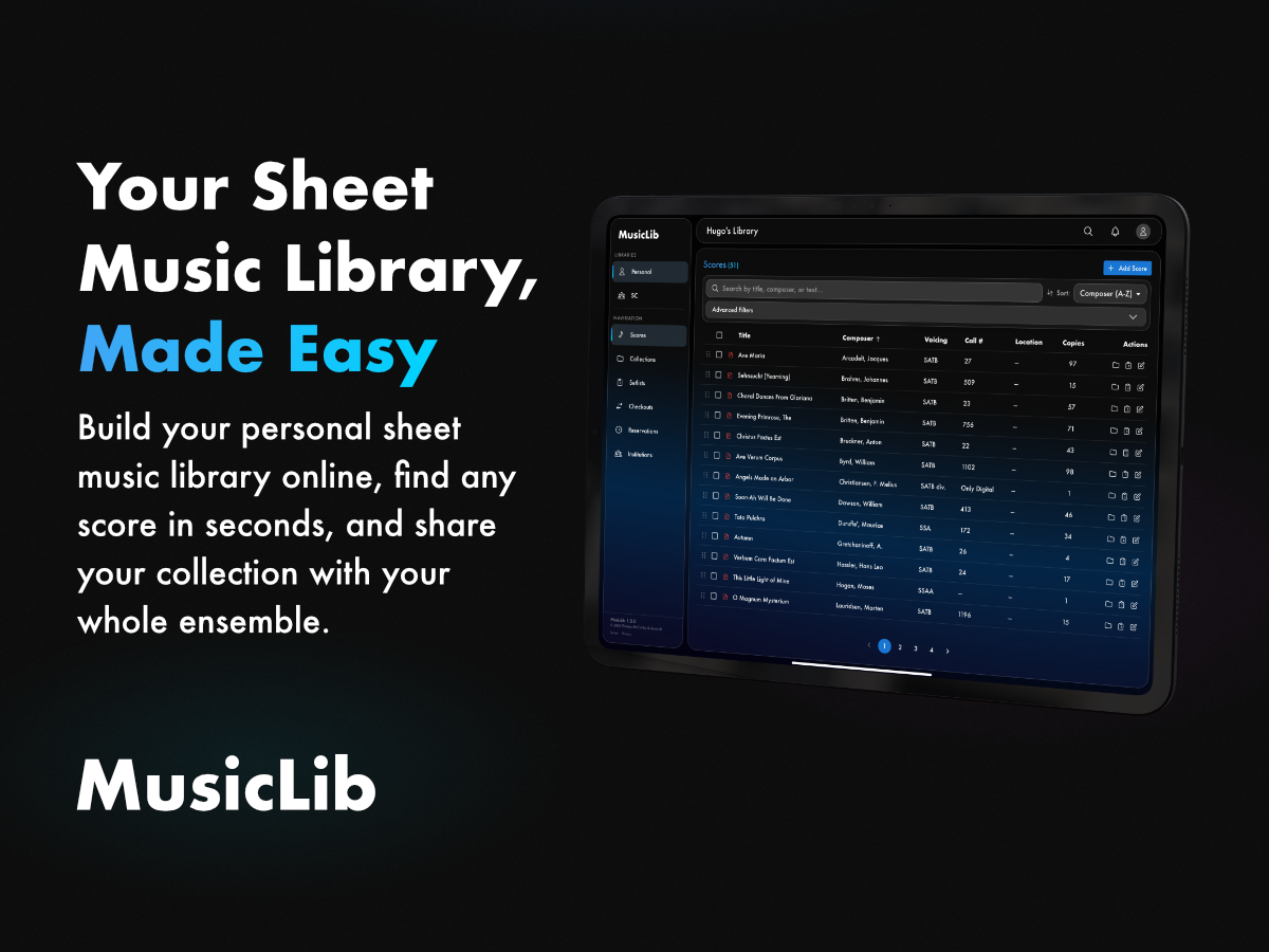MusicLib — music library management for choirs, ensembles, and institutions